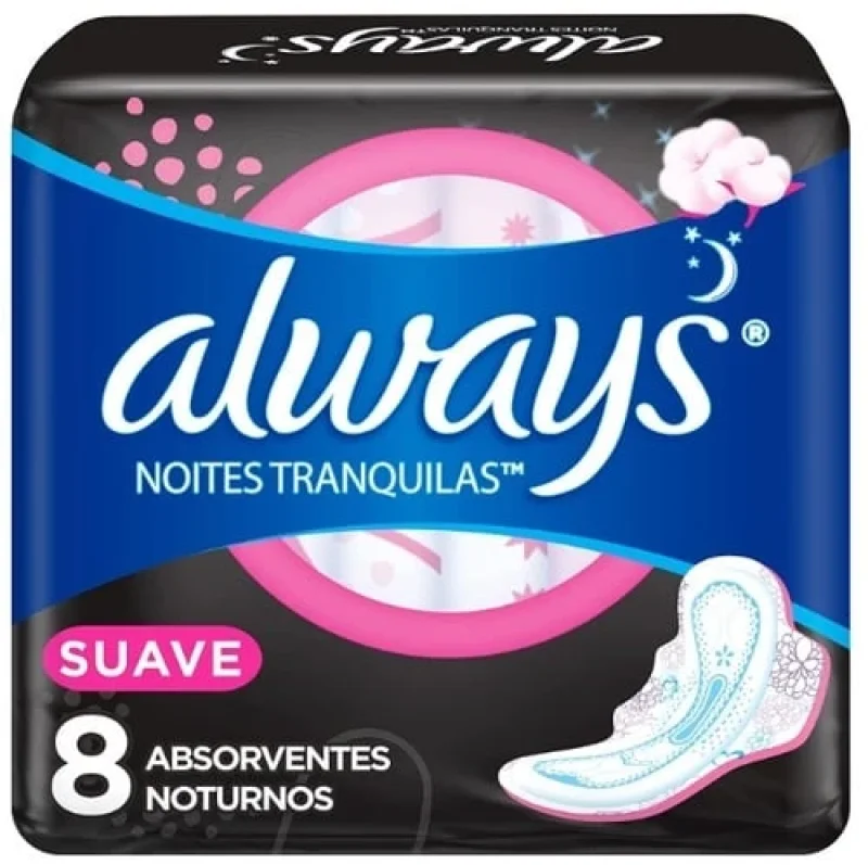 Absorvente Noturno Always Noites Tranquilas com Abas Suave, com 8 unidades