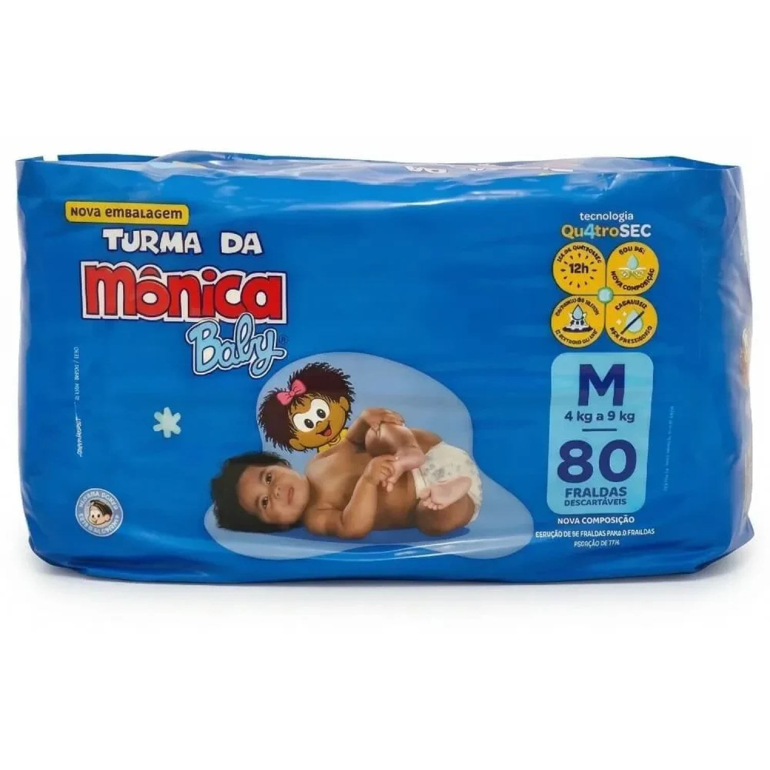 Fralda Turma da Mônica Baby M, com 80 unidades (1/1)