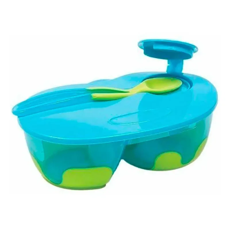 Kit Refeição Buba Baby 6+ meses, azul, pote com divisória + colher