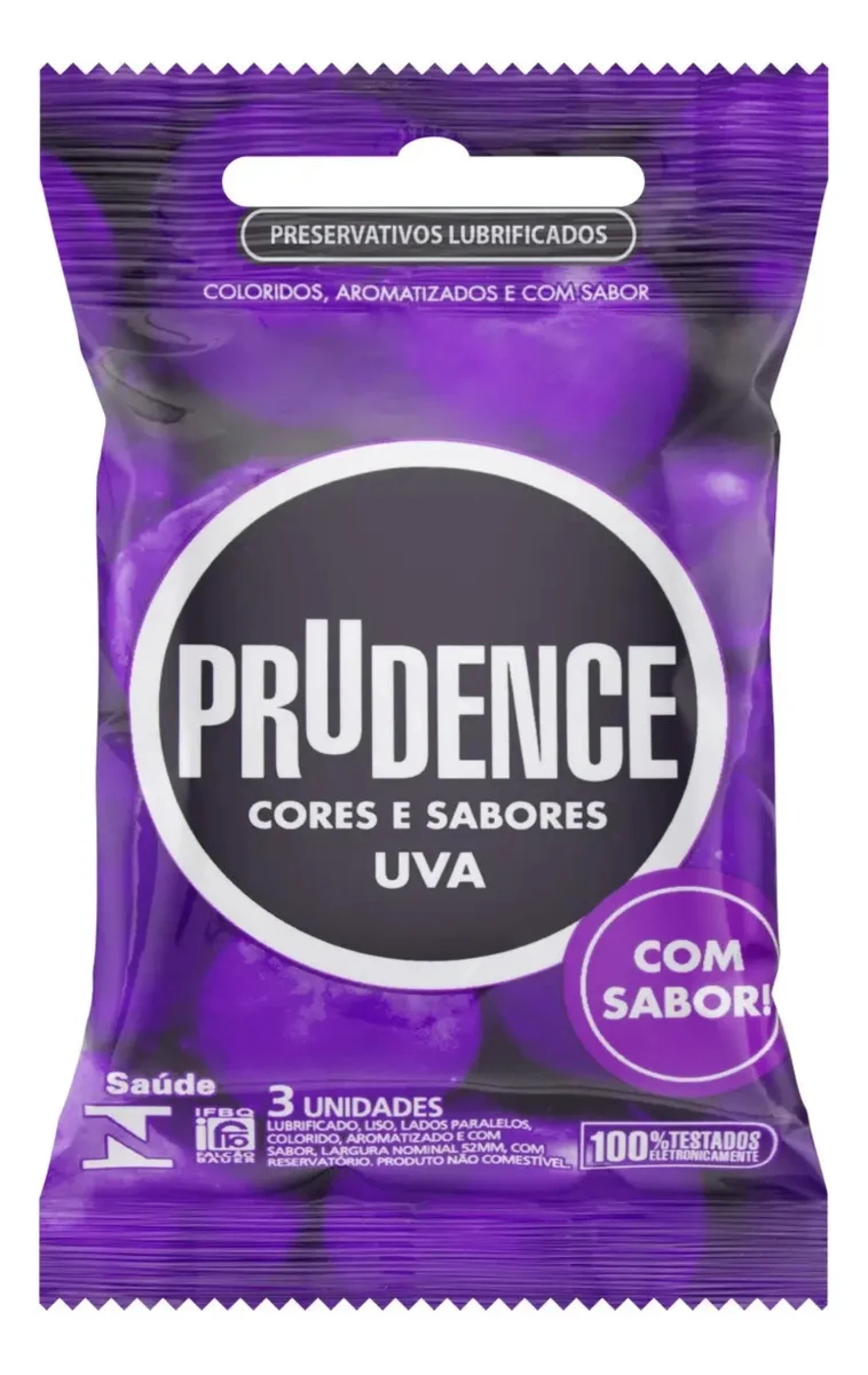 Preservativo Prudence Cores e Sabores Uva, com 3 unidades (1/1)