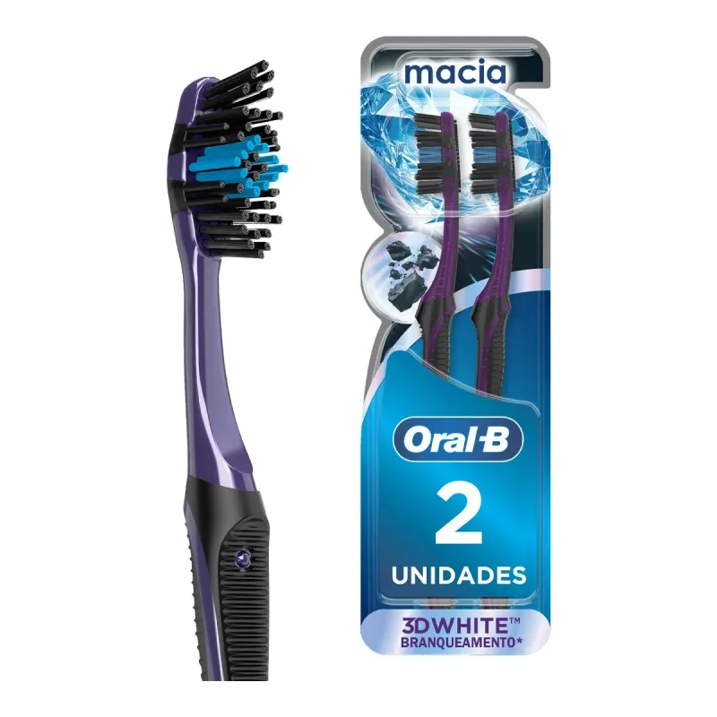 Escova Dental Macia Oral-B 3D White Carvão, com 2 unidades