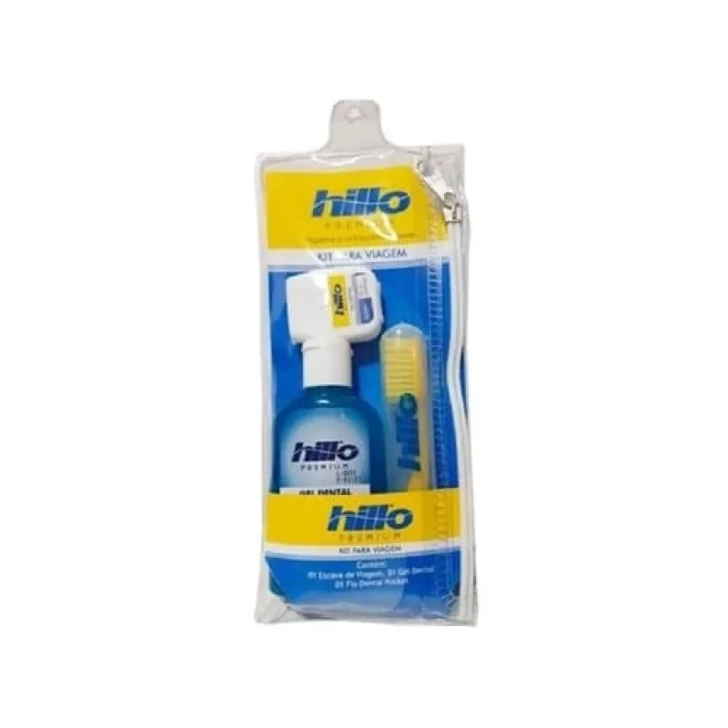 Kit Viagem Hillo Premium (Escova + Gel Dental Menta 60g + Fio Dental 25m)