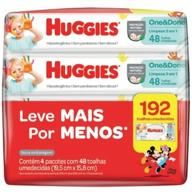 Lenço Umedecido Huggies One & Done, com 192 unidades