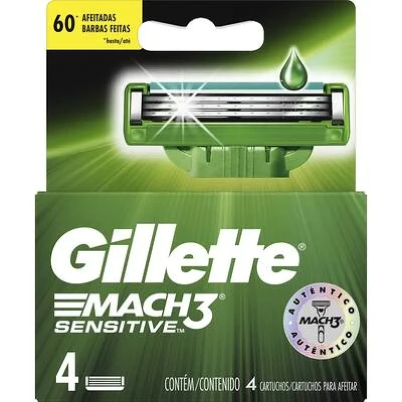 Carga Gillette Mach3 Sensitive, com 4 unidades