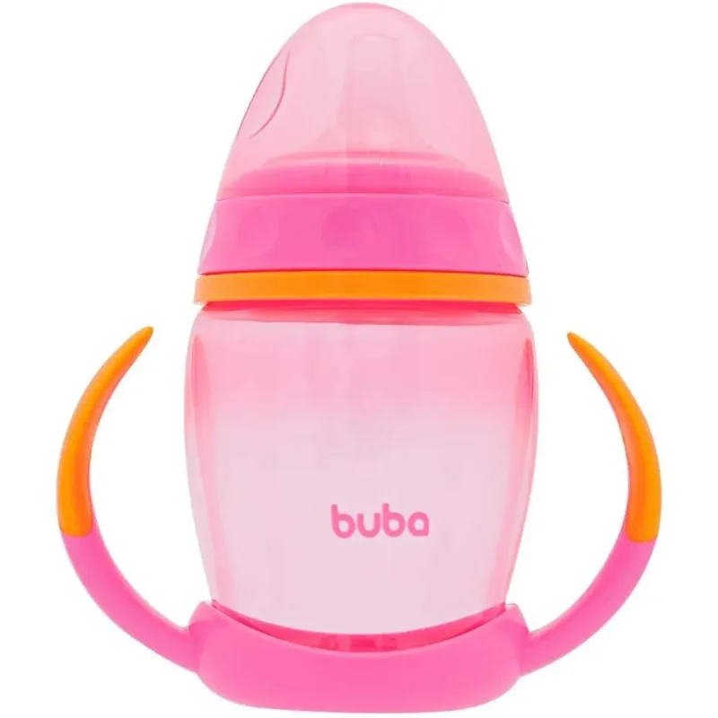 Copo Buba com bico de silicone Baby 6+ meses, com alça, rosa, 1 unidade com capacidade de 250mL