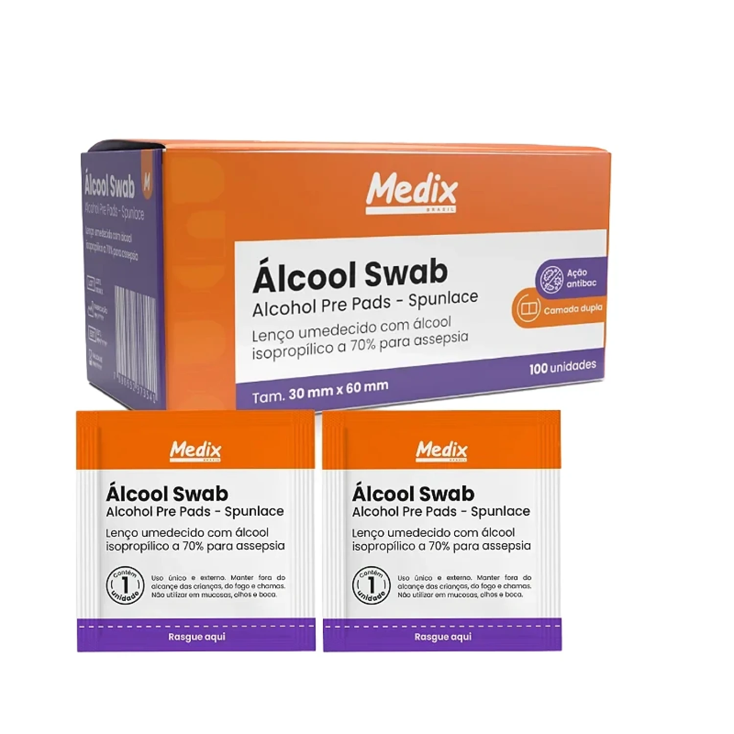 Swab de Álcool 70% Medix, com 100 unidades (1/1)