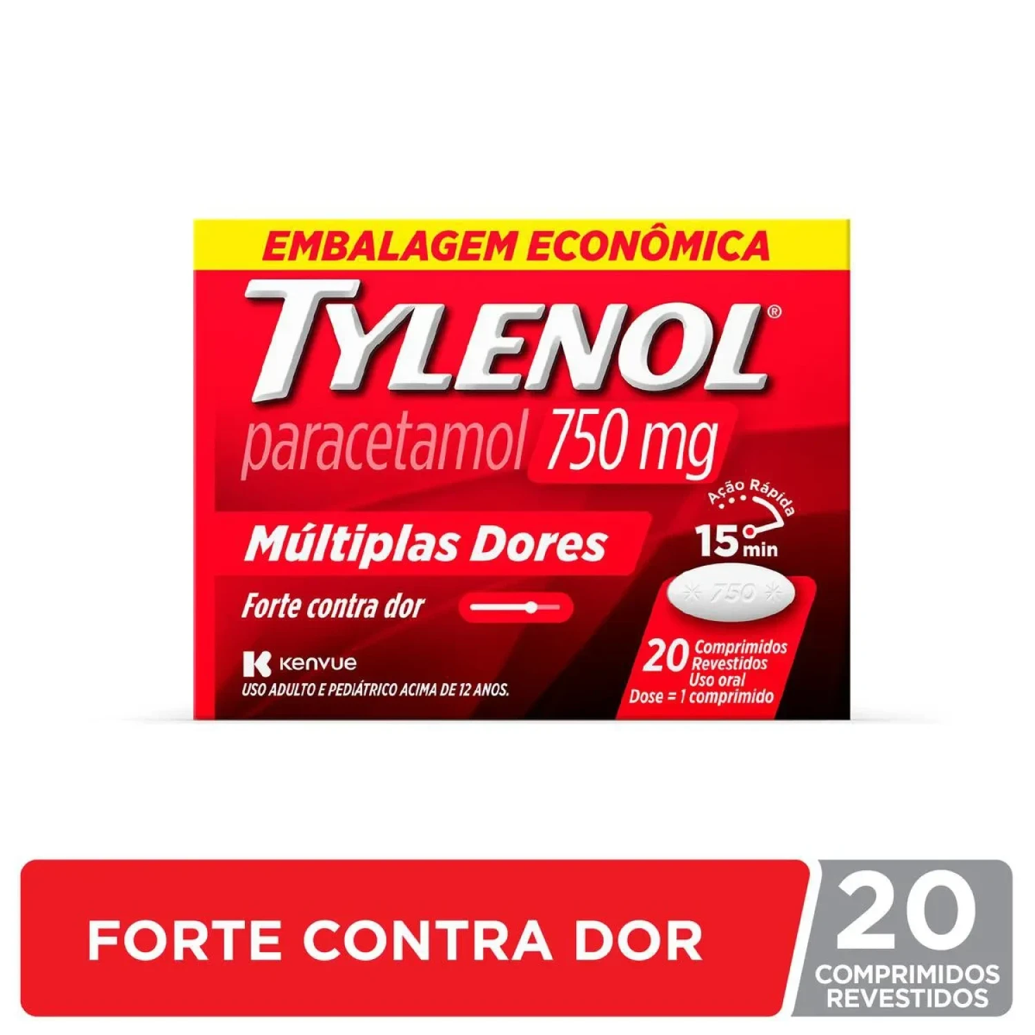 Tylenol 750mg, com 20 comprimidos (1/1)