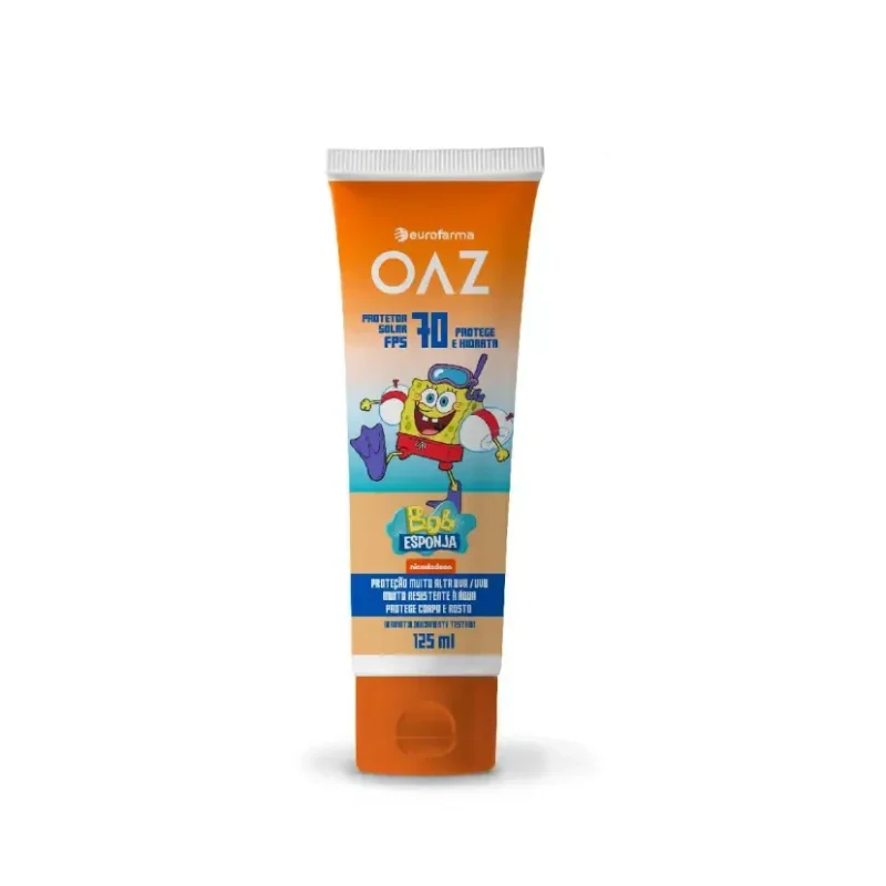 Protetor Solar Infantil Facial e Corporal OAZ Bob Esponja 6+ meses, FPS 70, creme com 125mL