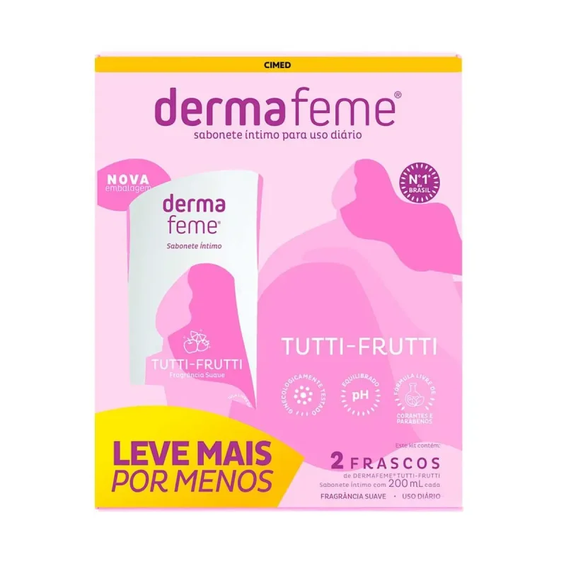 Kit Sabonete Líquido Íntimo Dermafeme Tutti-Frutti, com 2 unidades de 200ml