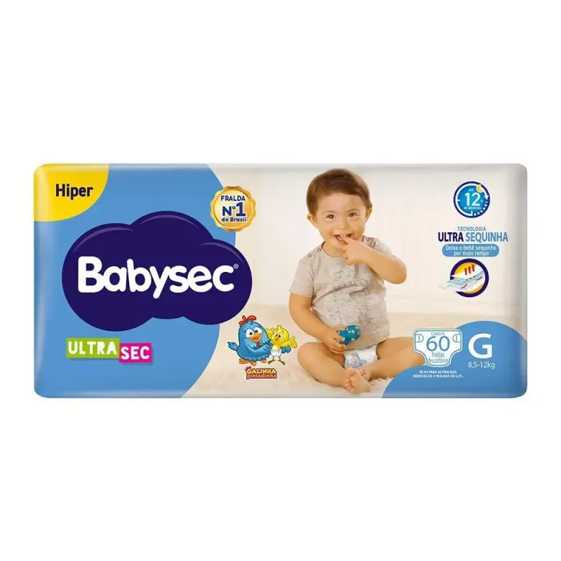 Fralda Babysec Ultra Sec Hiper G, com 60 unidades