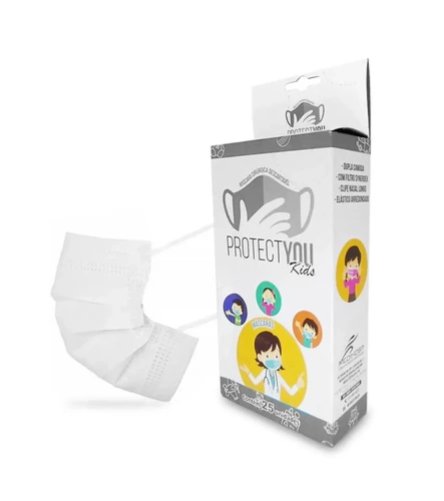 Máscara Cirúrgica Descartável Infantil ProtectYou Kids Branca, com 25 unidades (1/1)