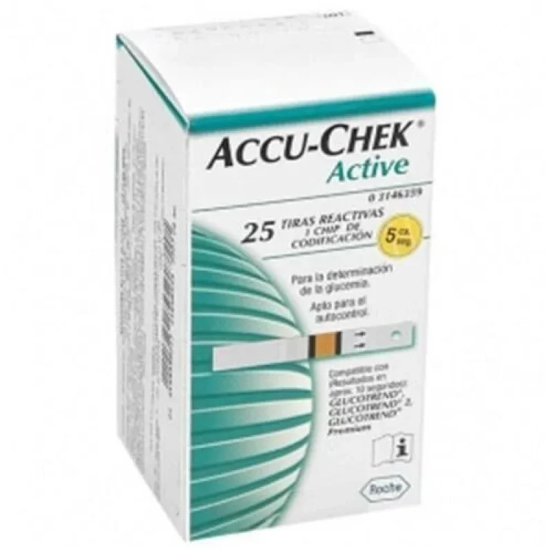 Tiras Medidoras para Controle de Glicemia Accu-Chek Active caixa com 25 unidades