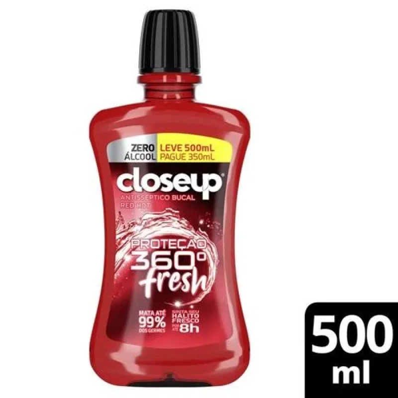 Closeup Ice Proteção 360° Fresh Antisséptico Bucal Red Hot Leve 500mL Pague 350mL