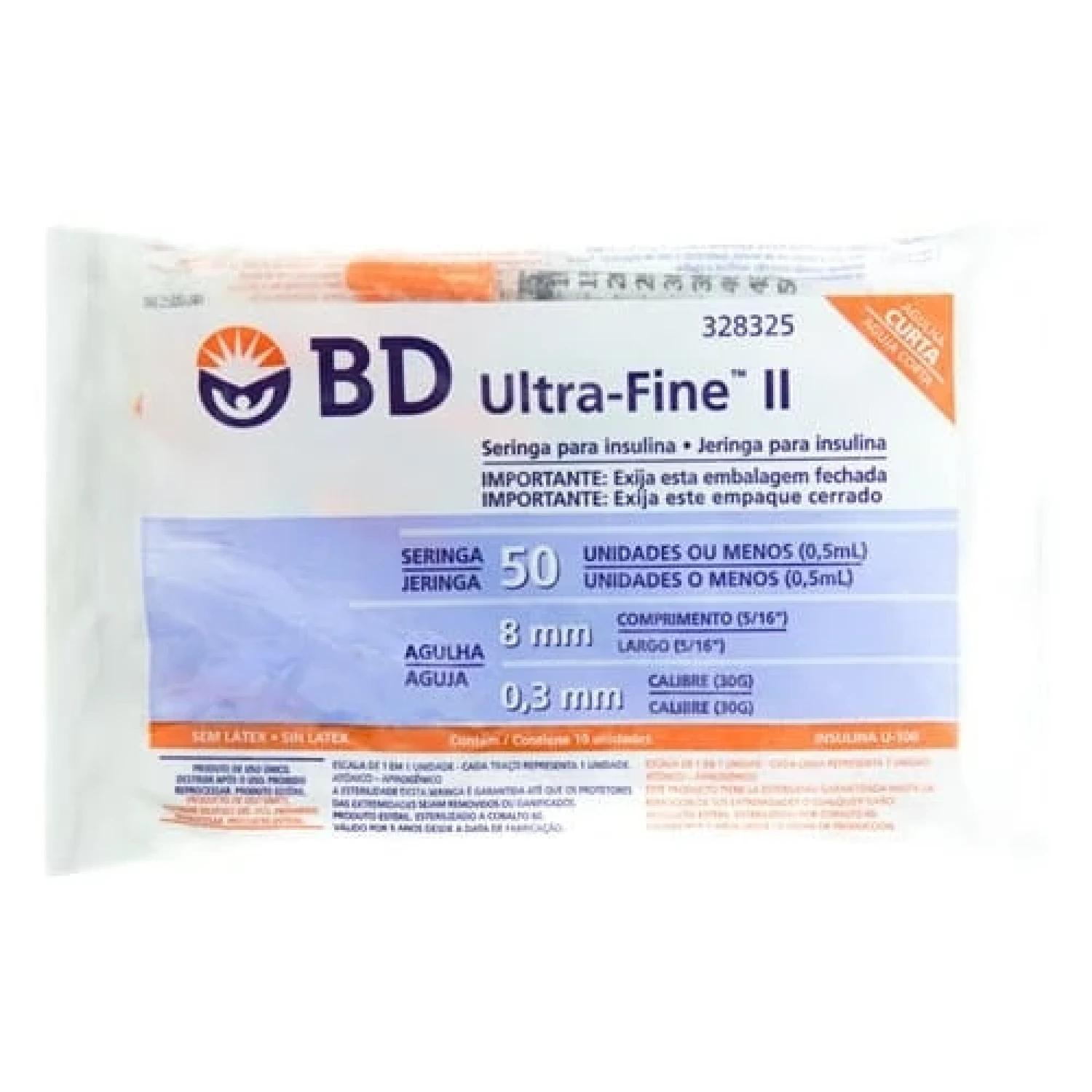 BD Ultra-fine II Seringa de Insulina 50U Agulha 8mm 10 Unidades (1/1)