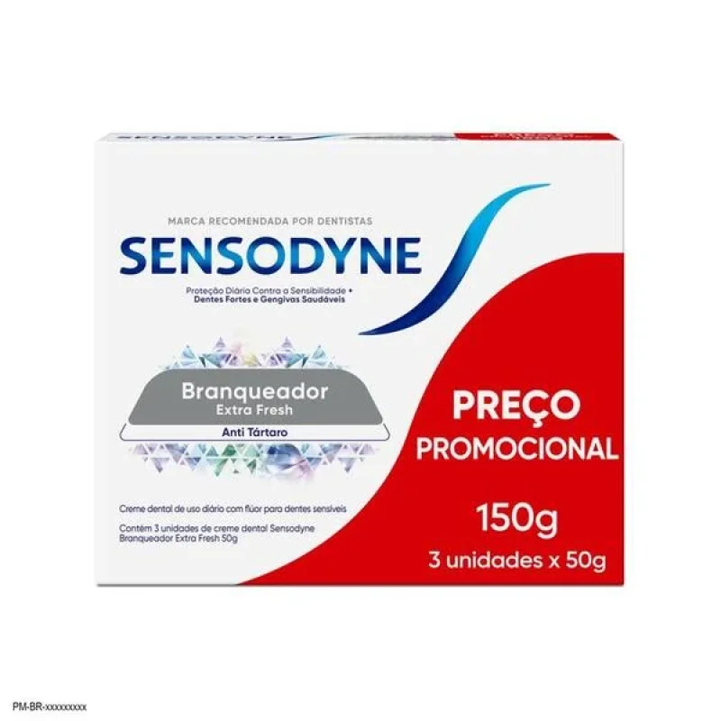 Creme Dental Sensodyne Branqueador Extra Fresh 50g, com 3 unidades