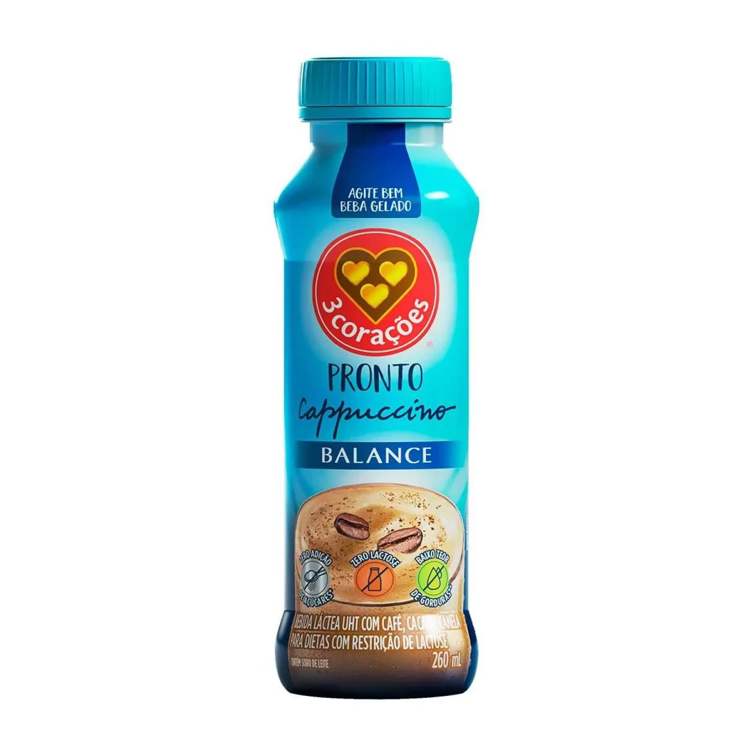 Bebida Láctea 3 Corações Pronto Cappuccino Balance Zero Lactose 260ml (1/1)