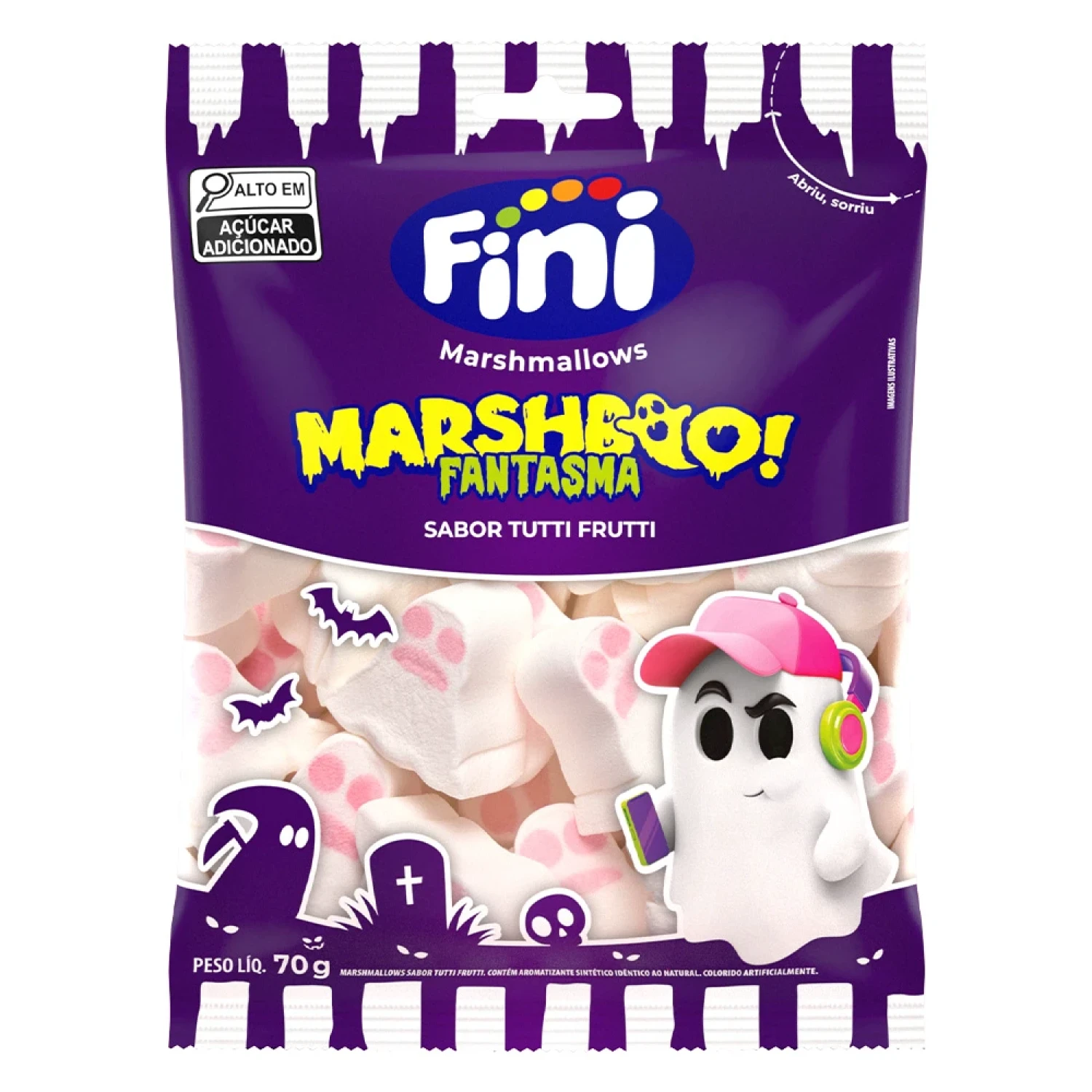 Marshmallow Fini Marshboo Fantasma Sabor Tutti Frutti 70g (1/1)