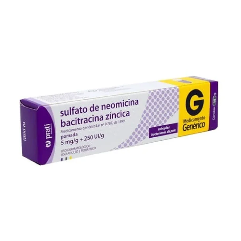 Sulfato de Neomicina + Bacitracina Zíncica 5mg/g + 250UI/g Pomada 15g - Prati-Donaduzzi