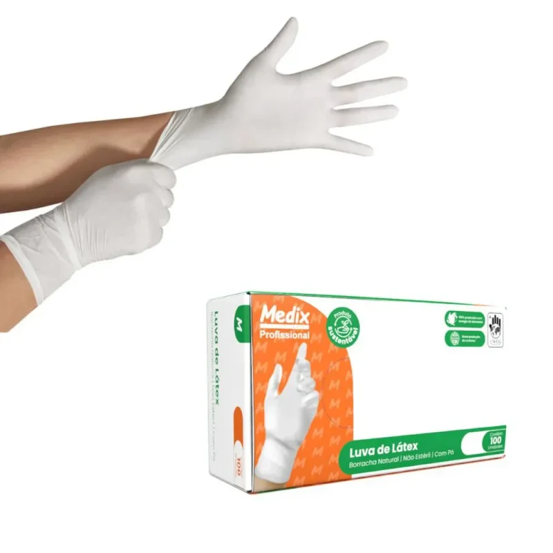 Luva Descartável Látex com Pó Medix M, com 100 unidades