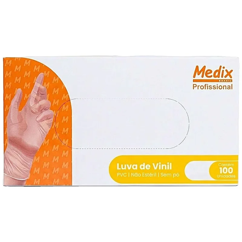 Luva Descartável Vinil sem Pó Medix G, com 100 unidades