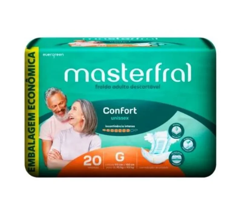 Fralda Geriátrica Unissex Masterfral Confort G, pacote com 20 unidades
