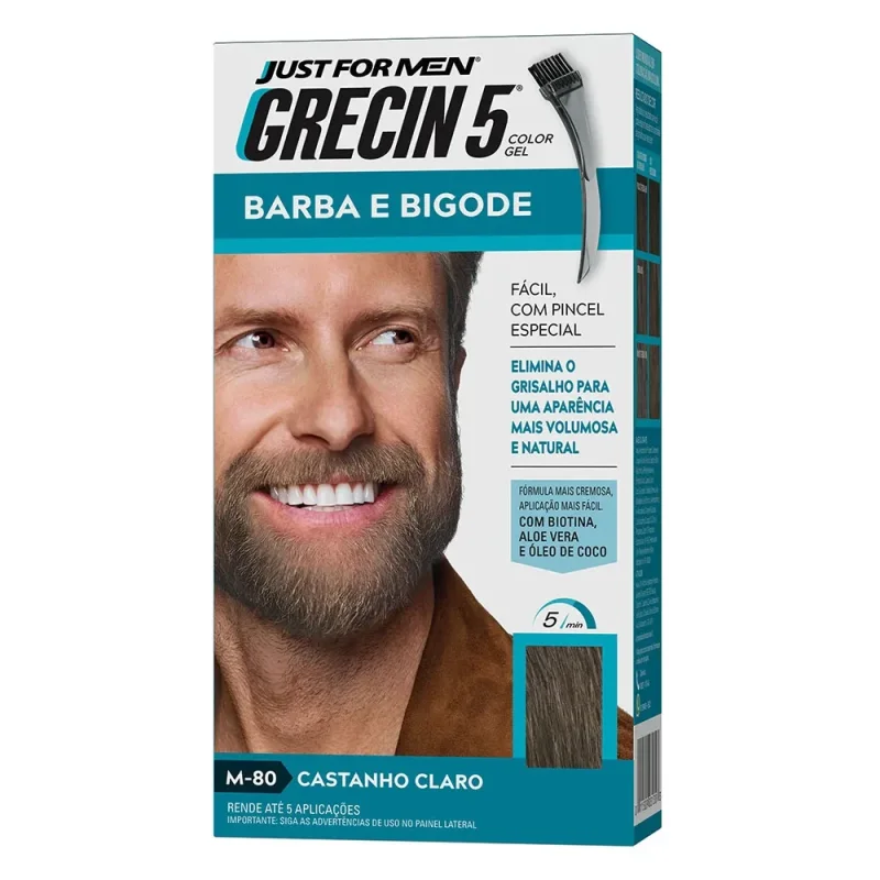 Coloração Gel Grecin 5 Barba e Bigode Castanho Claro 28g