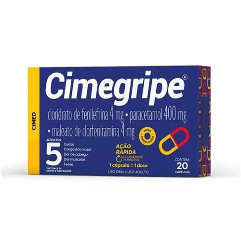 Cimegripe 400mg + 4mg + 4mg, com 20 cápsulas duras