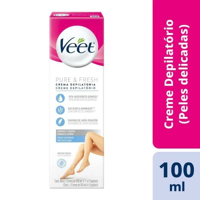 Veet Pure & Fresh Creme Depilatório Corporal Pele Delicada 100ml