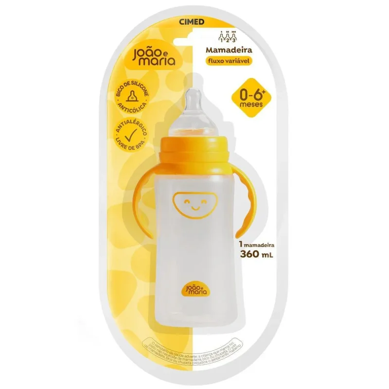 Mamadeira Amarela Bico Ortodôntico 360ml Fluxo Variável Para Bebês de 0 a 6 Meses