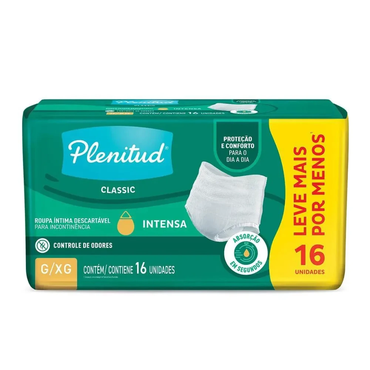 Roupa Íntima Descartável Plenitud Classic G/XG, pacote com 16 unidades (1/1)