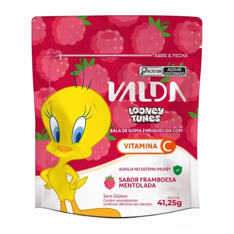 Bala de Goma Valda Looney Tunes com Vitamina C Framboesa Mentolada 41,25g
