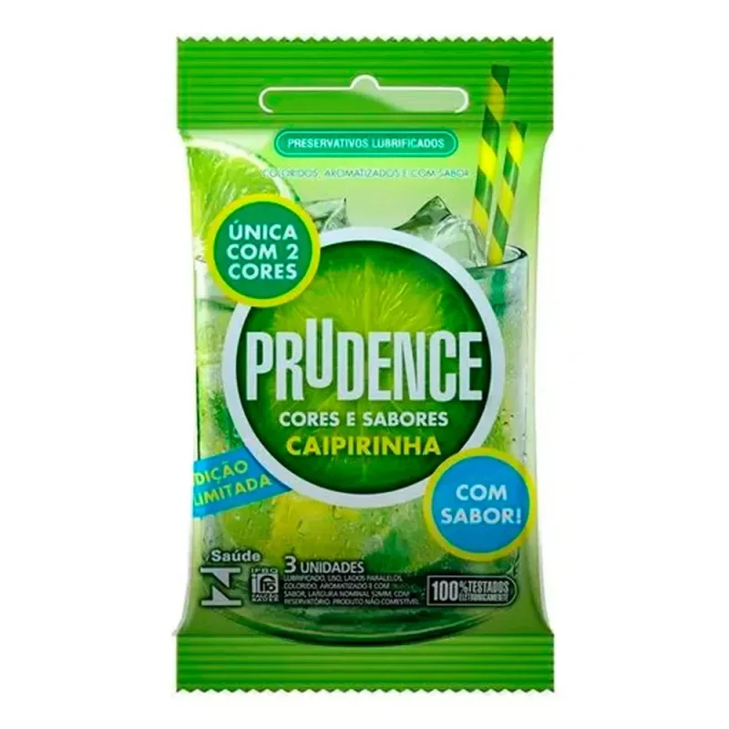 Preservativo Prudence Cores e Sabores Caipirinha, com 3 unidades
