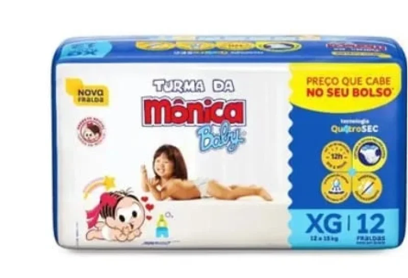 Fralda Turma da Mônica Baby XG, com 12 unidades