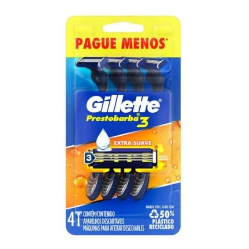Aparelho de Barbear Descartável Gillette Prestobarba 3 Extra Suave, com 4 unidades