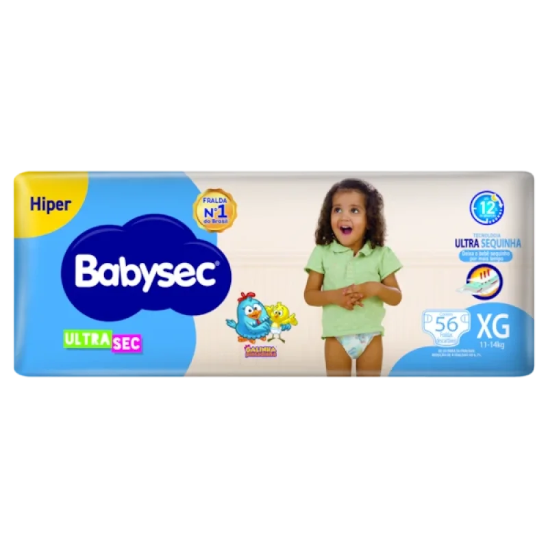 Fralda Babysec Ultra Sec Hiper XG, com 56 unidades