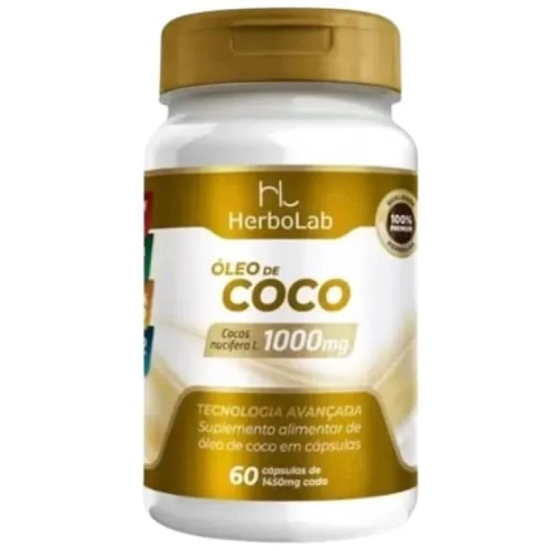 Óleo de Coco HerboLab 1000mg, com 60 cápsulas