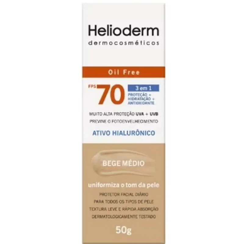 Protetor Solar Facial Helioderm Oil Free FPS 70 Bege Médio 50g