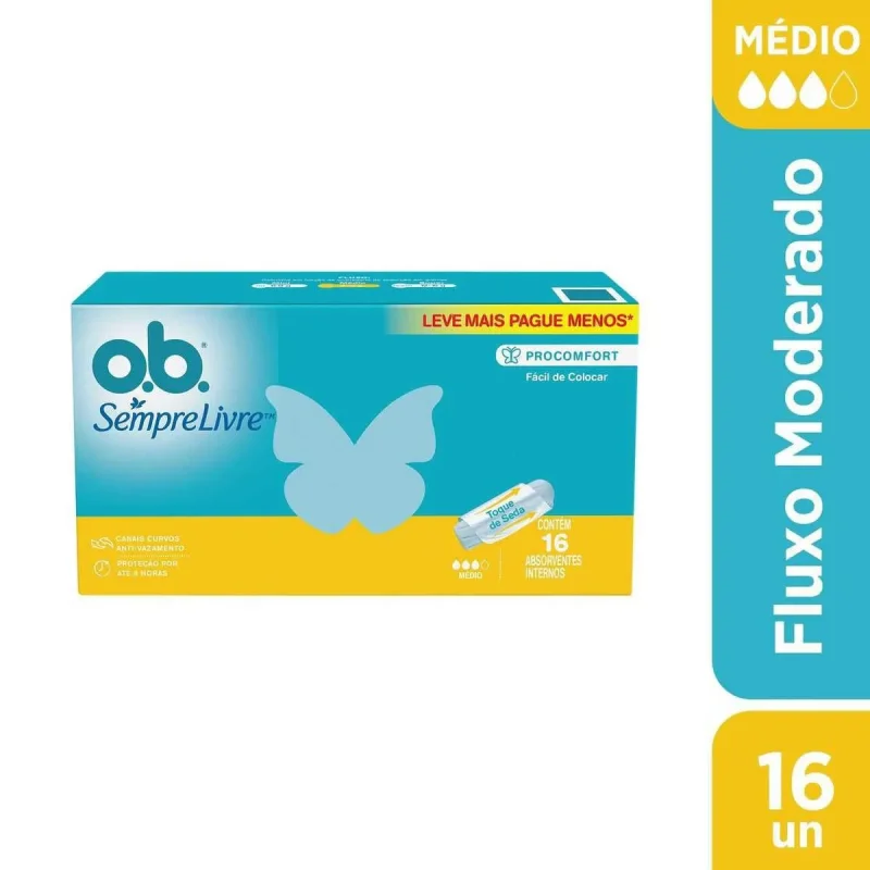 Absorvente Interno O.B. Sempre Livre ProComfort Médio, com 16 unidades