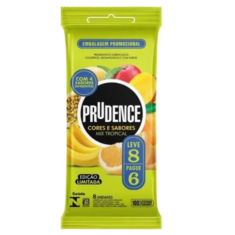 Preservativo Prudence Cores e Sabores Mix Tropical, com 8 unidades