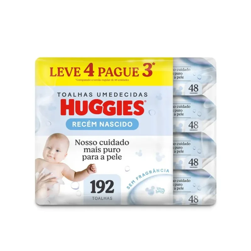 Lenço Umedecido Huggies Recém Nascido, com 192 unidades