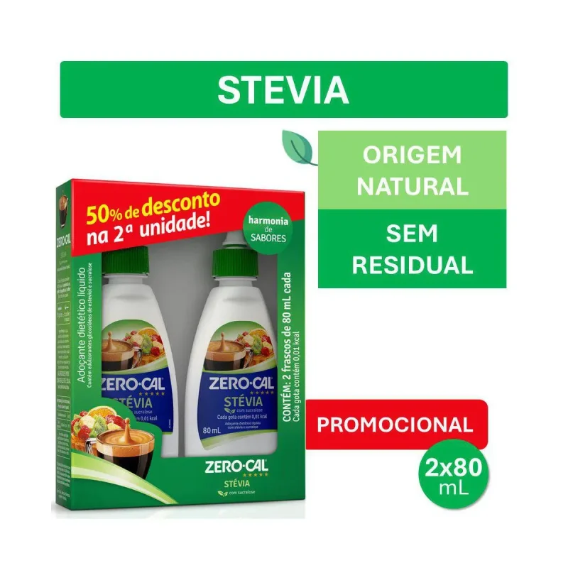 Adoçante Zero Cal Stévia Líquido 80ml, com 2 unidades