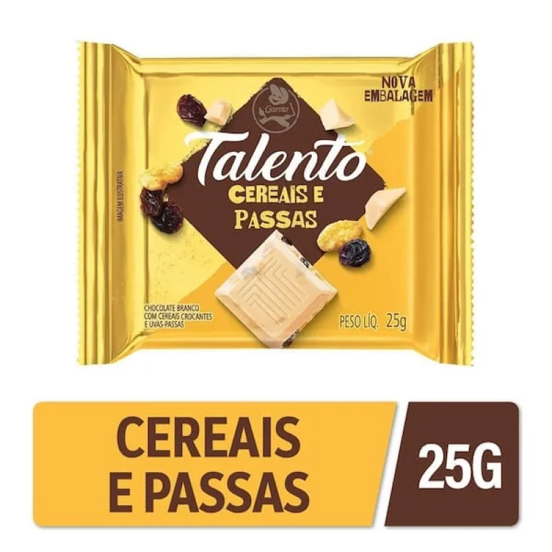 Chocolate Garoto Talento Cereais e Passas 25g