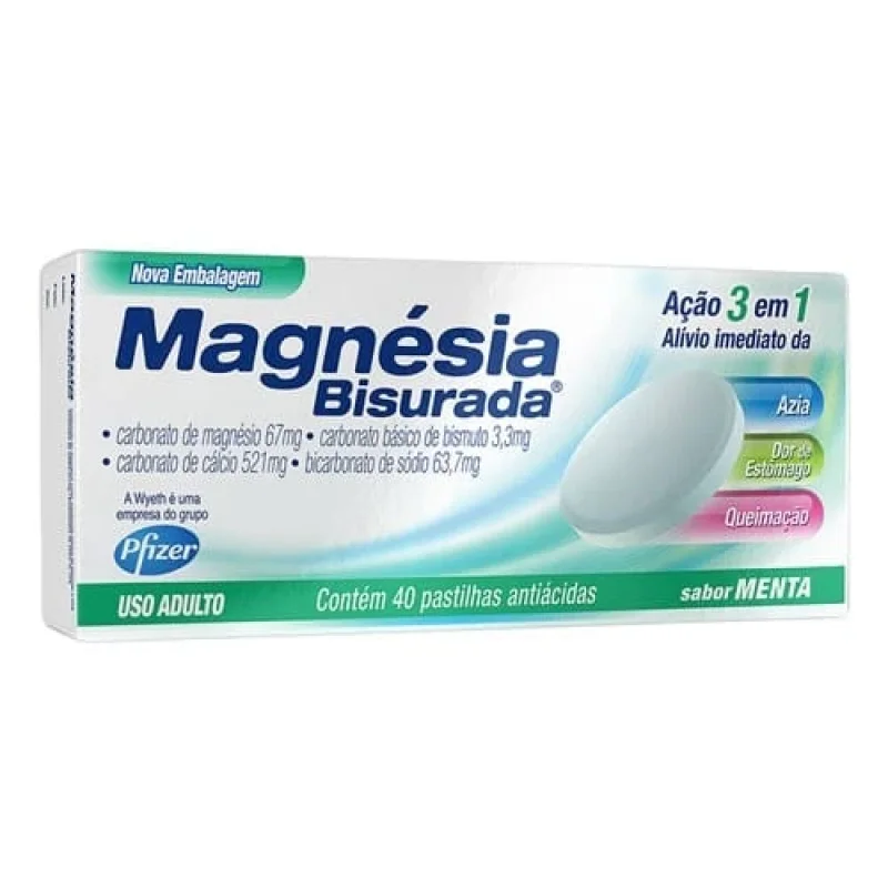 Magnésia Bisurada Menta, com 40 pastilhas
