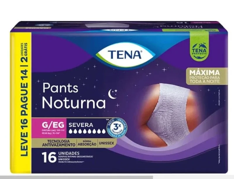 Roupa Íntima Descartável Tena Pants Noturna G/EG, pacote com 16 unidades