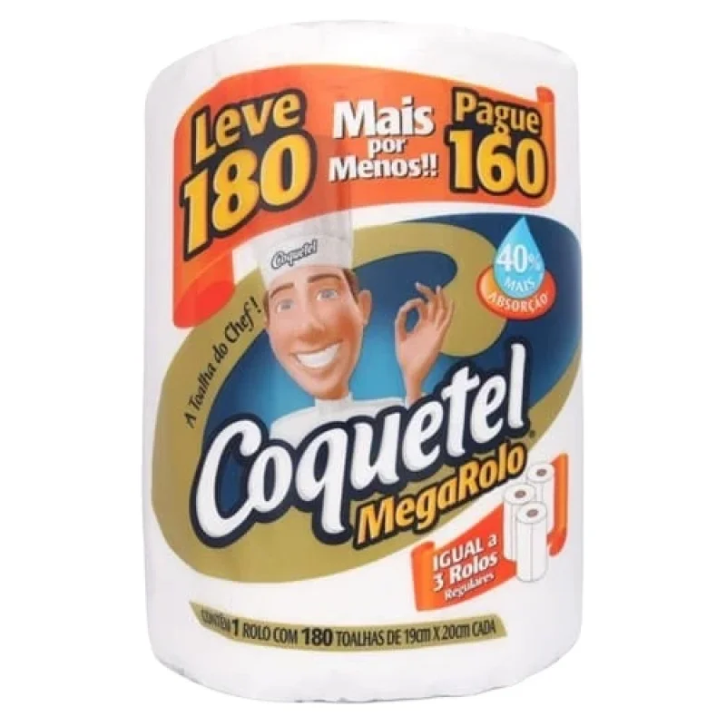 Toalha de Papel Multiuso Coquetel Mega Rolo, com 180 unidades
