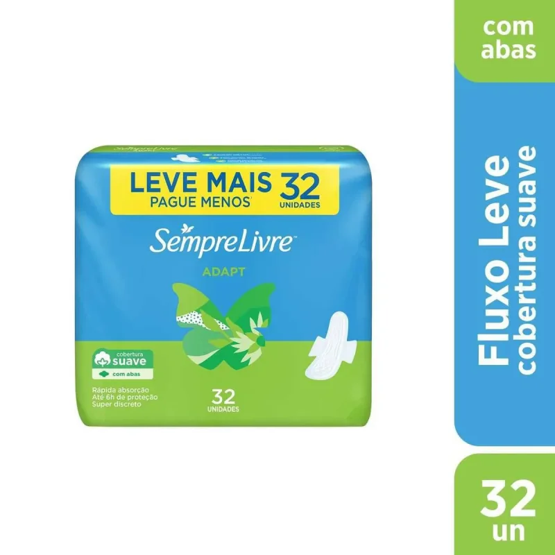 Absorvente Sempre Livre Adapt Suave com Abas, com 32 unidades