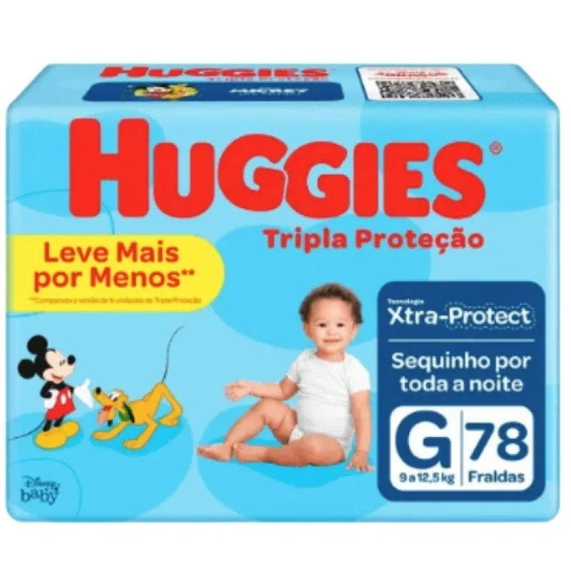 Fralda Huggies Tripla Proteção G, com 78 unidades