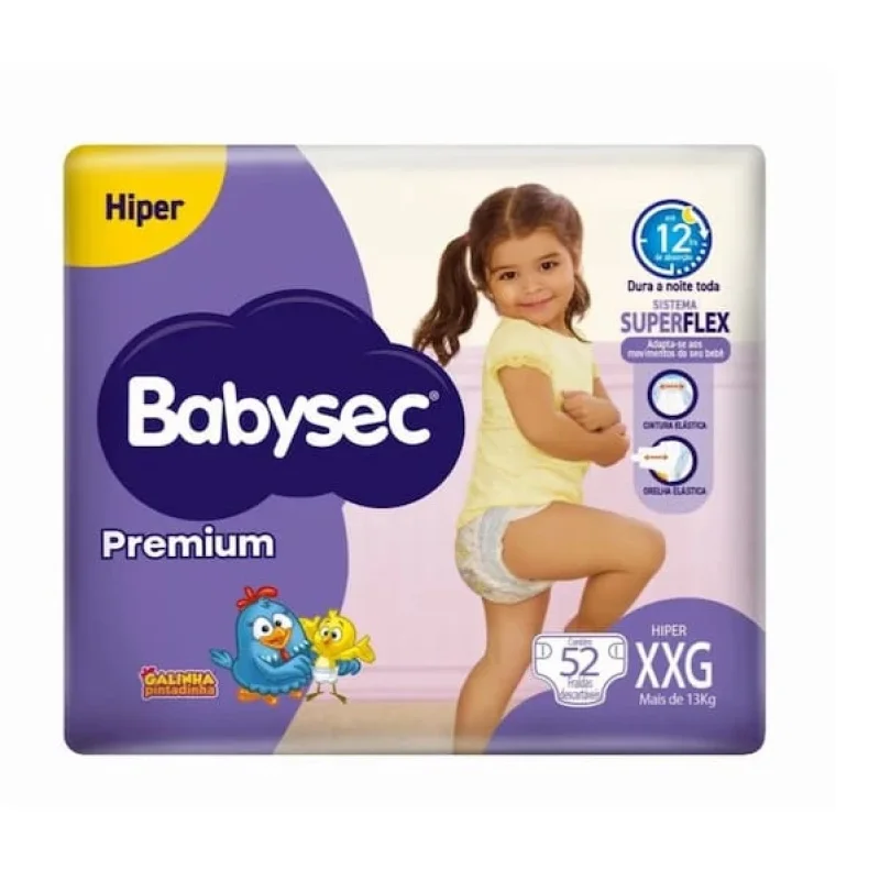Fralda Babysec Premium Hiper XXG, com 52 unidades