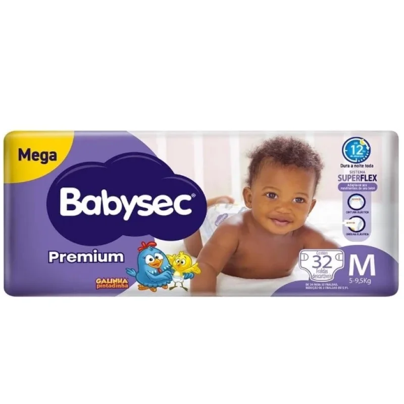 Fralda Babysec Premium Mega M, com 32 unidades