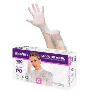 Luva Descartável Vinil Sem Pó Inoven G, com 100 unidades